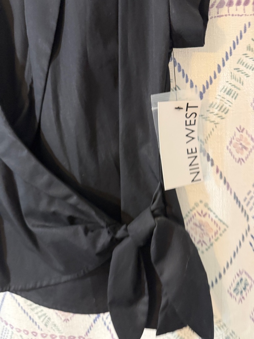 Nine West Black Wrap Tie Blouse - Picture 3 of 8